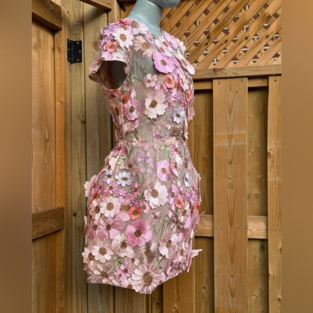 🆕 BRONX & BANCO 🧿 NWOT Jasmine Capsleeve Pink Floral Mini Dress, Sz L US 8 - Picture 8 of 17